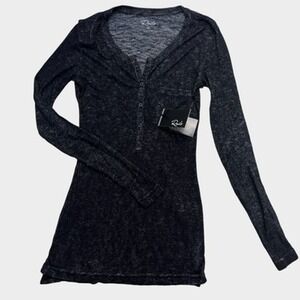 Nwe Rails Shirt Womens Extra Small Black Long Sleeve Henley Lightweight Made USA